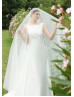 Beaded Bateau Neck Ivory Satin Cutout Wedding Dress